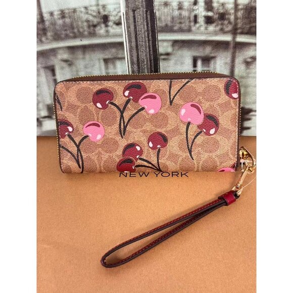 Coach CZ328 Long Zip Around Wallet In Signature Canvas With Cherry Print - Picture 2 of 5